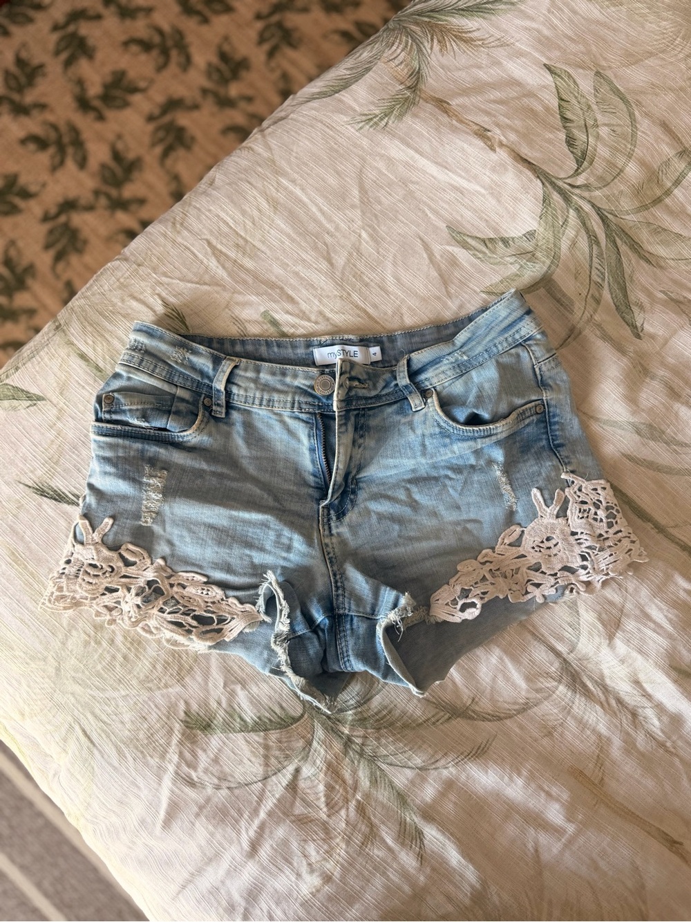 Light Blue Denim Lace Trim Women’s Shorts